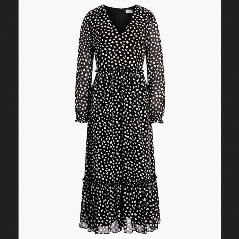 J. Crew Womens Printed Crinkle Shiffon V-Neck Ruffle Hem Midi Dress - S